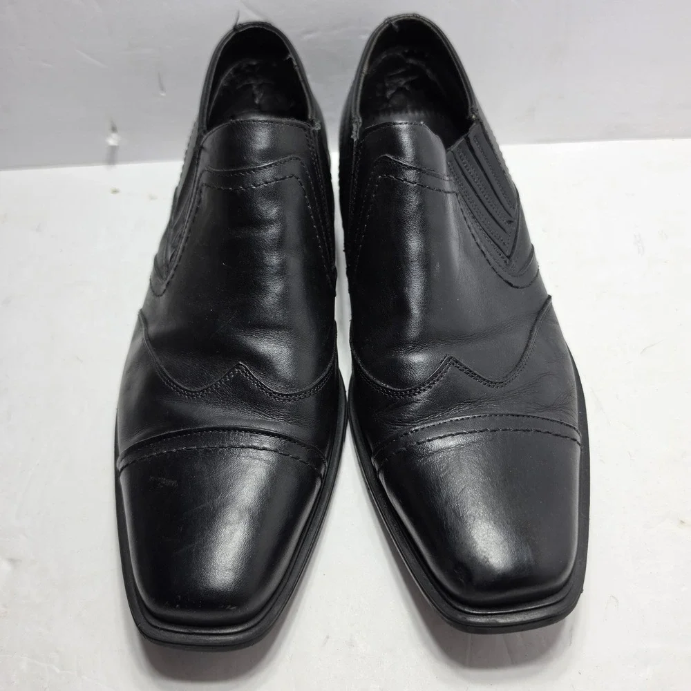 Alfani Mens Nevel Black Leather Slip On Square Toe Dress Loafers Shoes Size 11 M